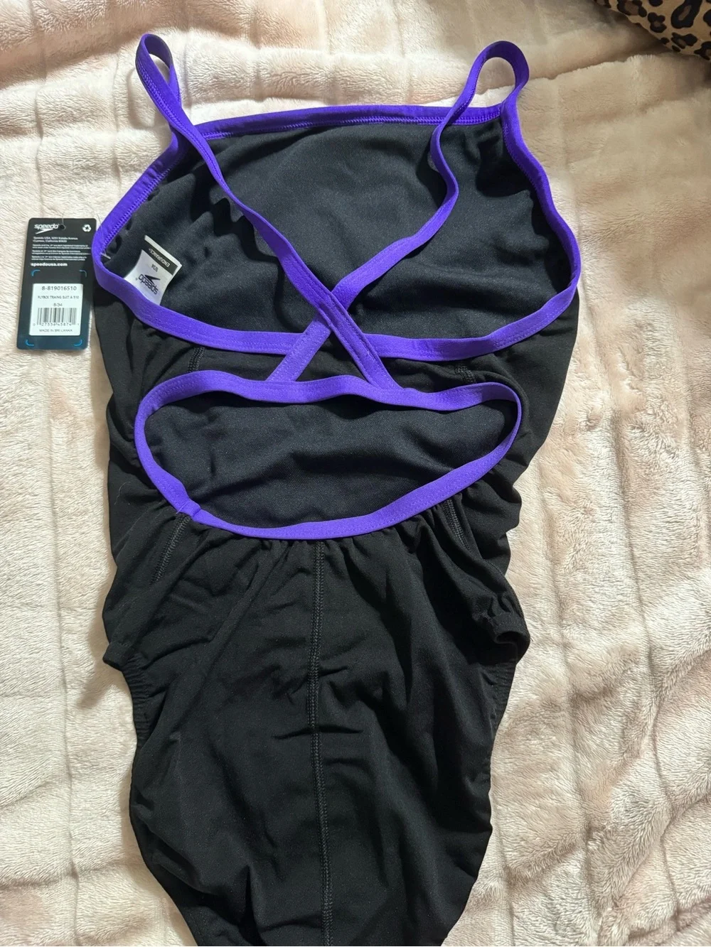 Speedo Black One-Piece Swimsuit with Purple Trim - Picture 3 of 5